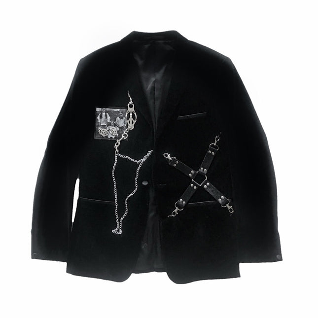 Dark Velvet Woolen Shoulder Pad Blazer