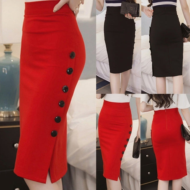 Slit Button Long Skirt