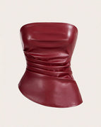 Tube Top Pleated Leather Top / L