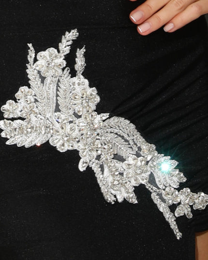 Rhinestone Flower Evening Dress