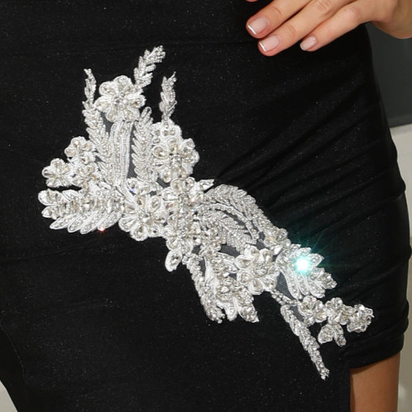 Rhinestone Flower Evening Dress