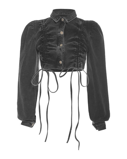 Denim Side Tie Crop Jacket