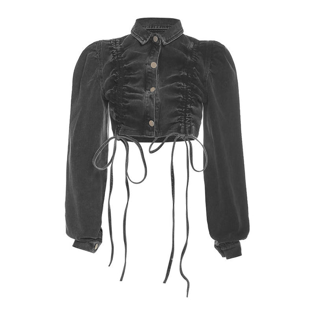 Denim Side Tie Crop Jacket
