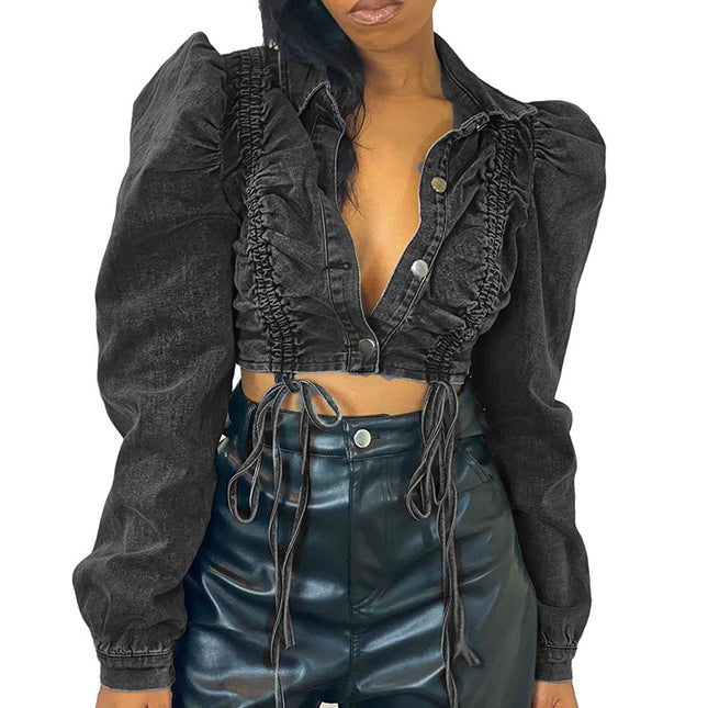 Denim Side Tie Crop Jacket