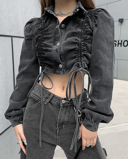 Denim Side Tie Crop Jacket