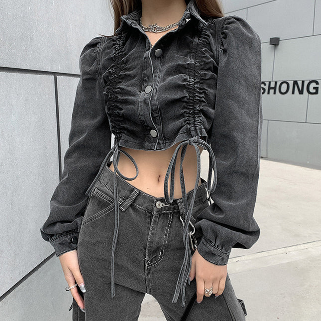 Denim Side Tie Crop Jacket