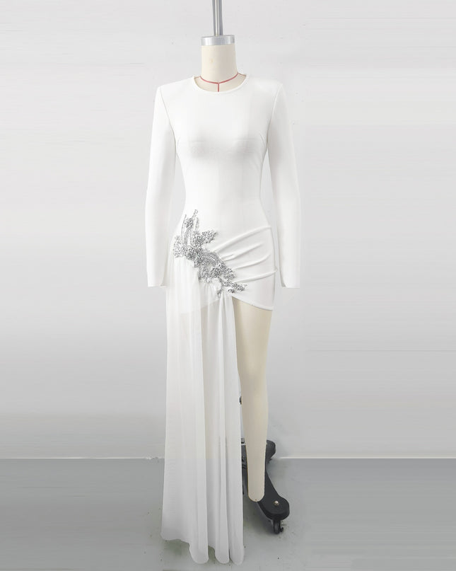 Rhinestone Flower Evening Dress