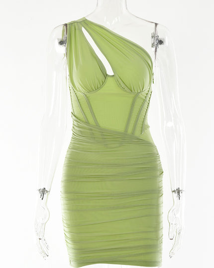Mesh Pleated Mini Dress