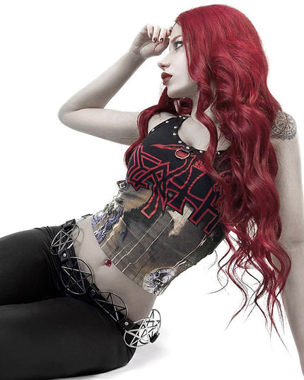 Gothic Print Studded Halter Sling