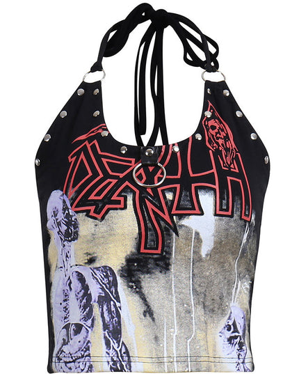 Gothic Print Studded Halter Sling