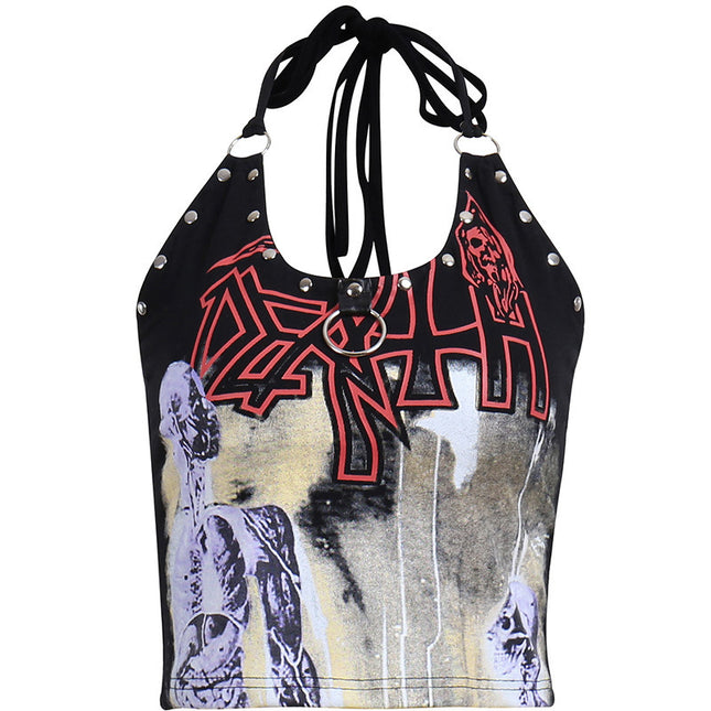 Gothic Print Studded Halter Sling