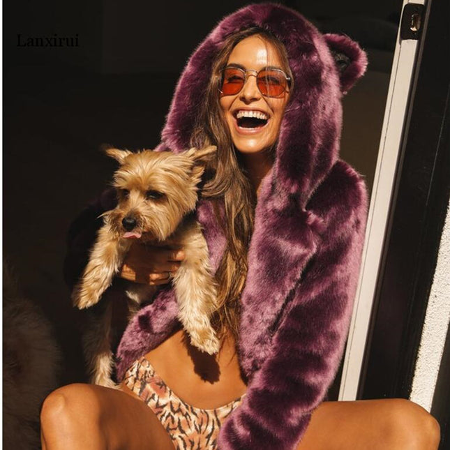 Faux Fur Hooded Coat