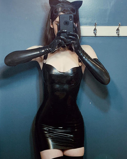 Pu Leather Dress & Gloves