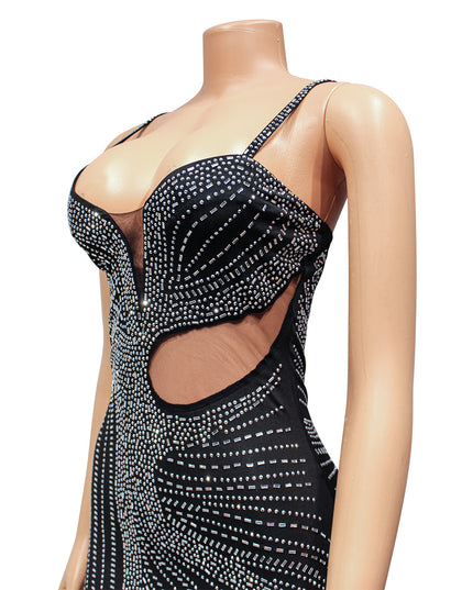 Mesh Rhinestone Slip Dress