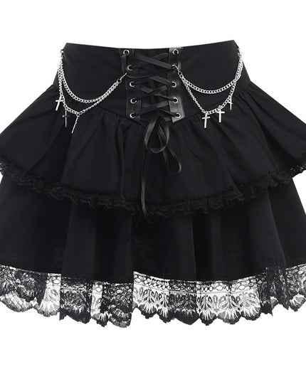 Chain Cross Double Layer Gothic Skirt