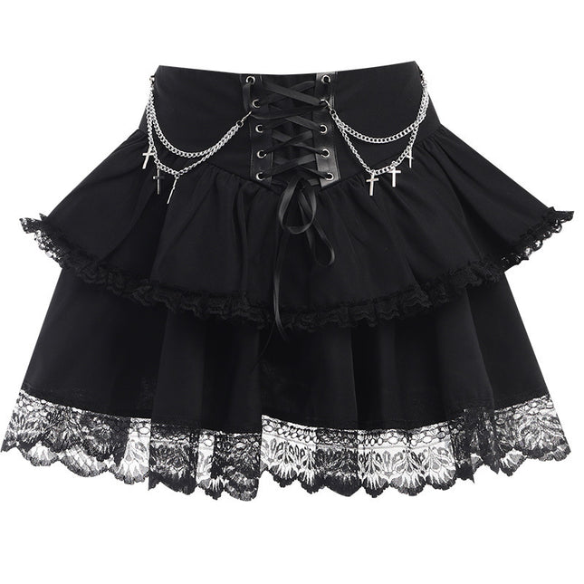 Chain Cross Double Layer Gothic Skirt