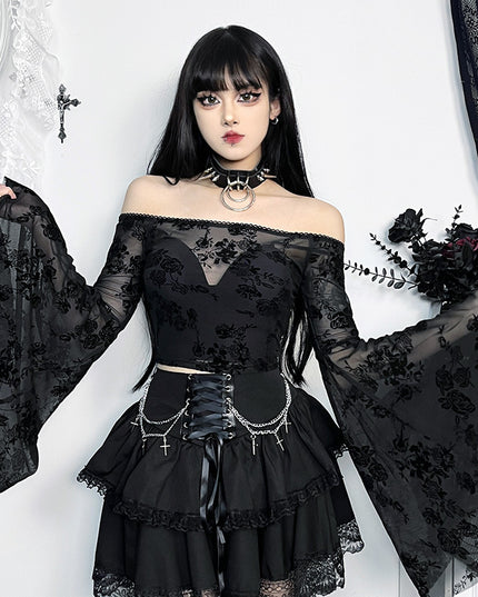 Chain Cross Double Layer Gothic Skirt